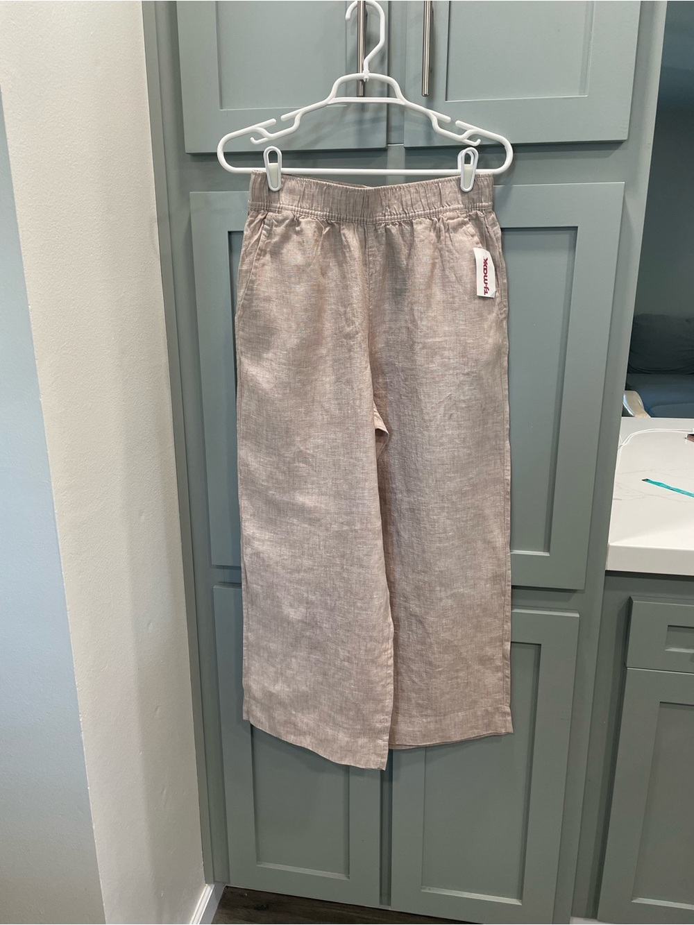 Tahari Neutral Beige Wide-Leg Linen-Blend Pants